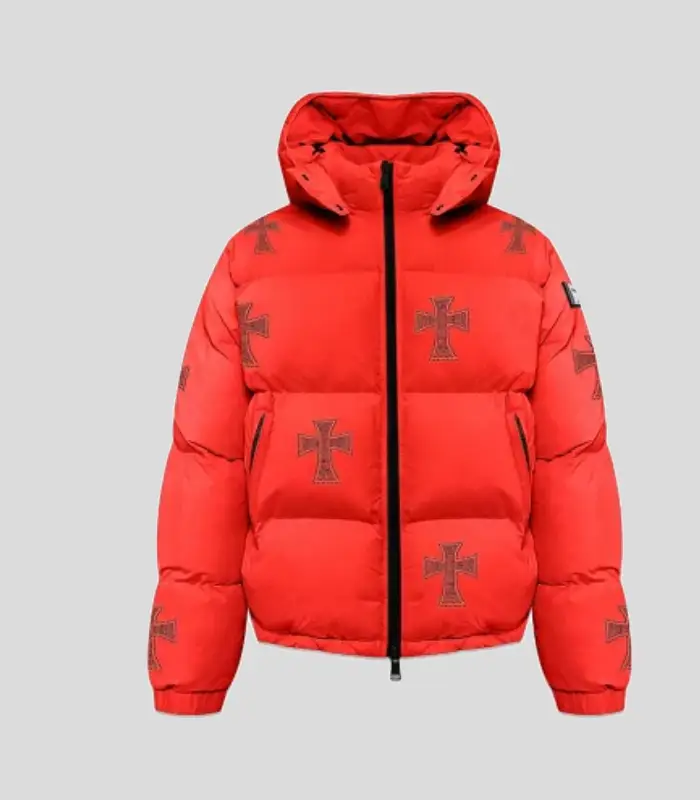UNKNOWN LONDON _ Cross Rhinestone Puffer Jacket