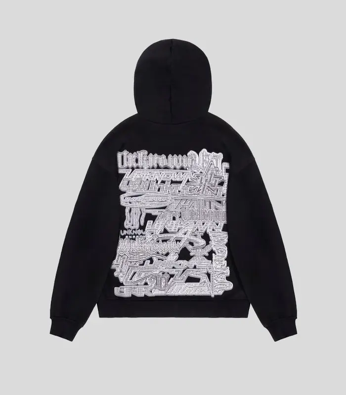 Unknown London Multi Logo Iced Out Hoodie Black (1)