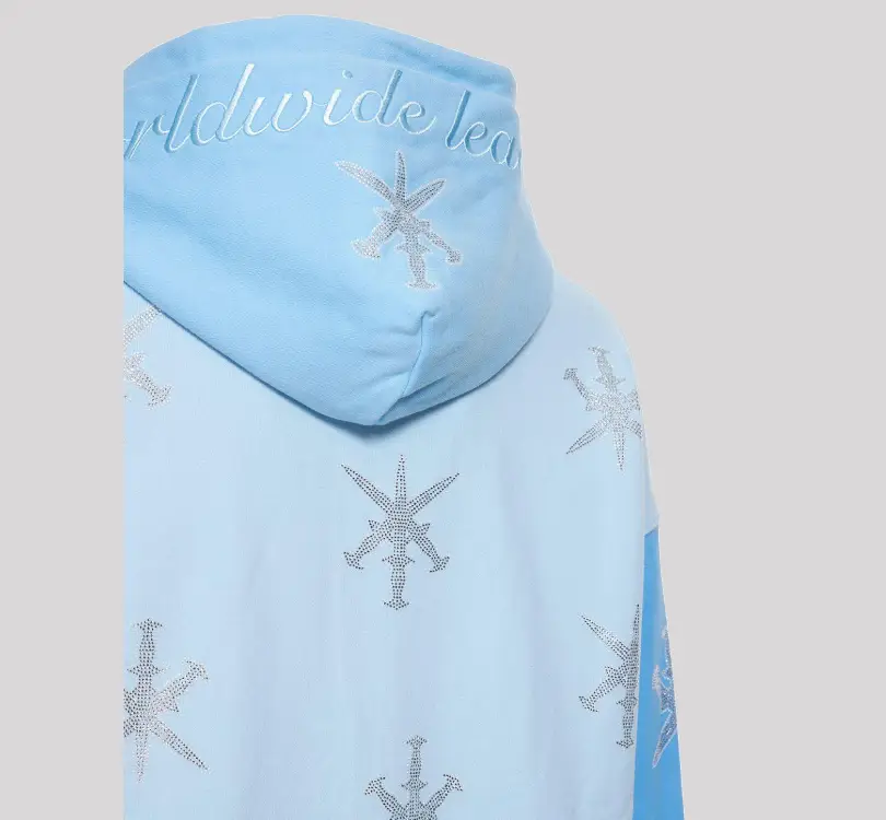 Unknown London Panelled Blue Rhinstone Hoodie (1)