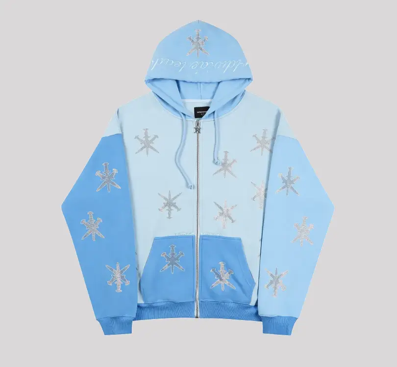 Unknown London Panelled Blue Rhinstone Hoodie