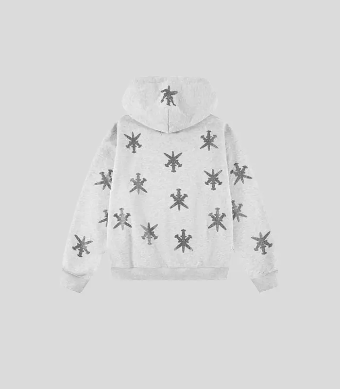 Unknown london Rhinestone Zip Hoodie Grey