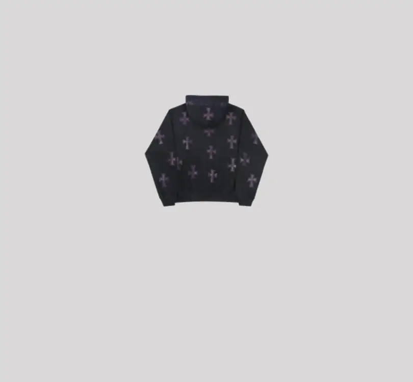Zip Hoodie Black Purple Crosses Rhinestone